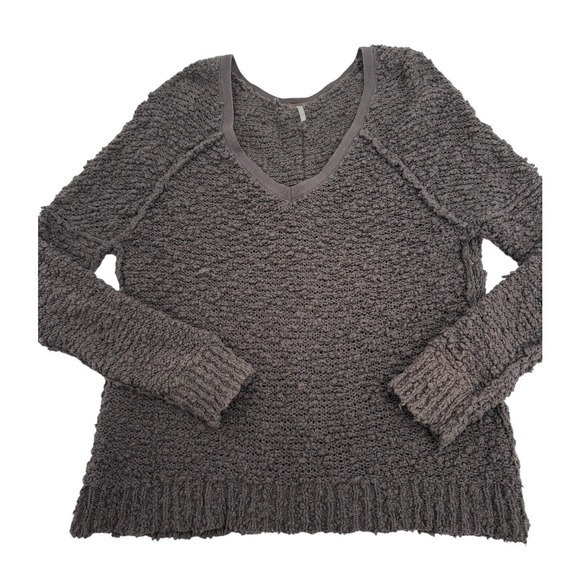 Free People Songbird Oversized Chunky Knit‎ V-Neck Sweater Brown Medium Weight - Picture 3 of 10